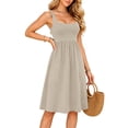 thumbnail image 4 of Tqcoqu Womens Summer Dresses with Built in Bra,2026 Square Neck Beach Dress with Pockets,Casual Flare Sun Dresses,Khaki Women's S-XXXL, 4 of 7