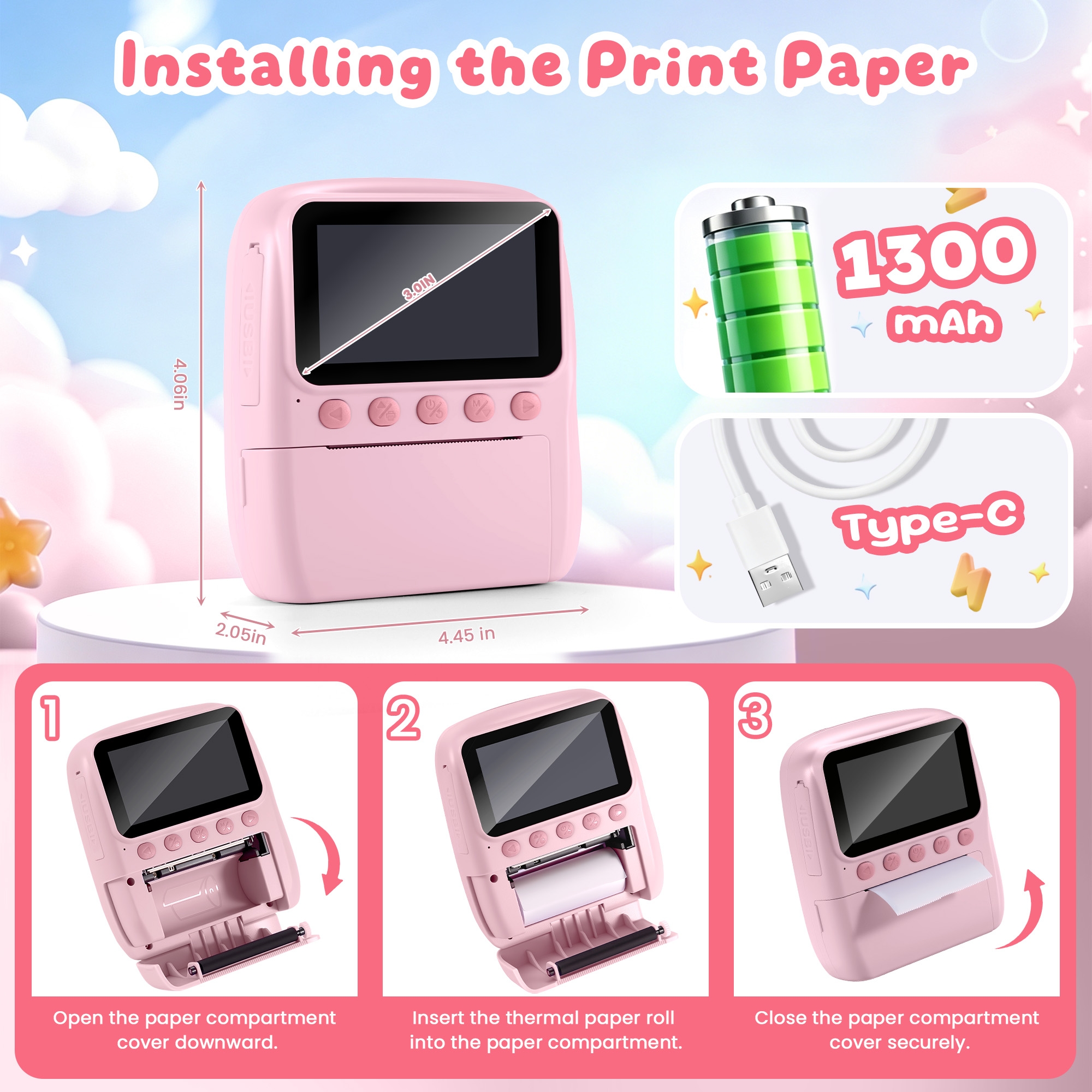 Yexmas Kids Instant Print Digital Camera 1080P Pink photo 3