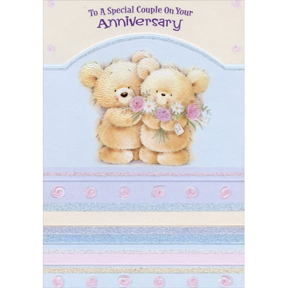 Designer Greetings Two Bears with Pink and White Flowers Die Cut Wedding Anniversary Congratulations Card for Special Couple