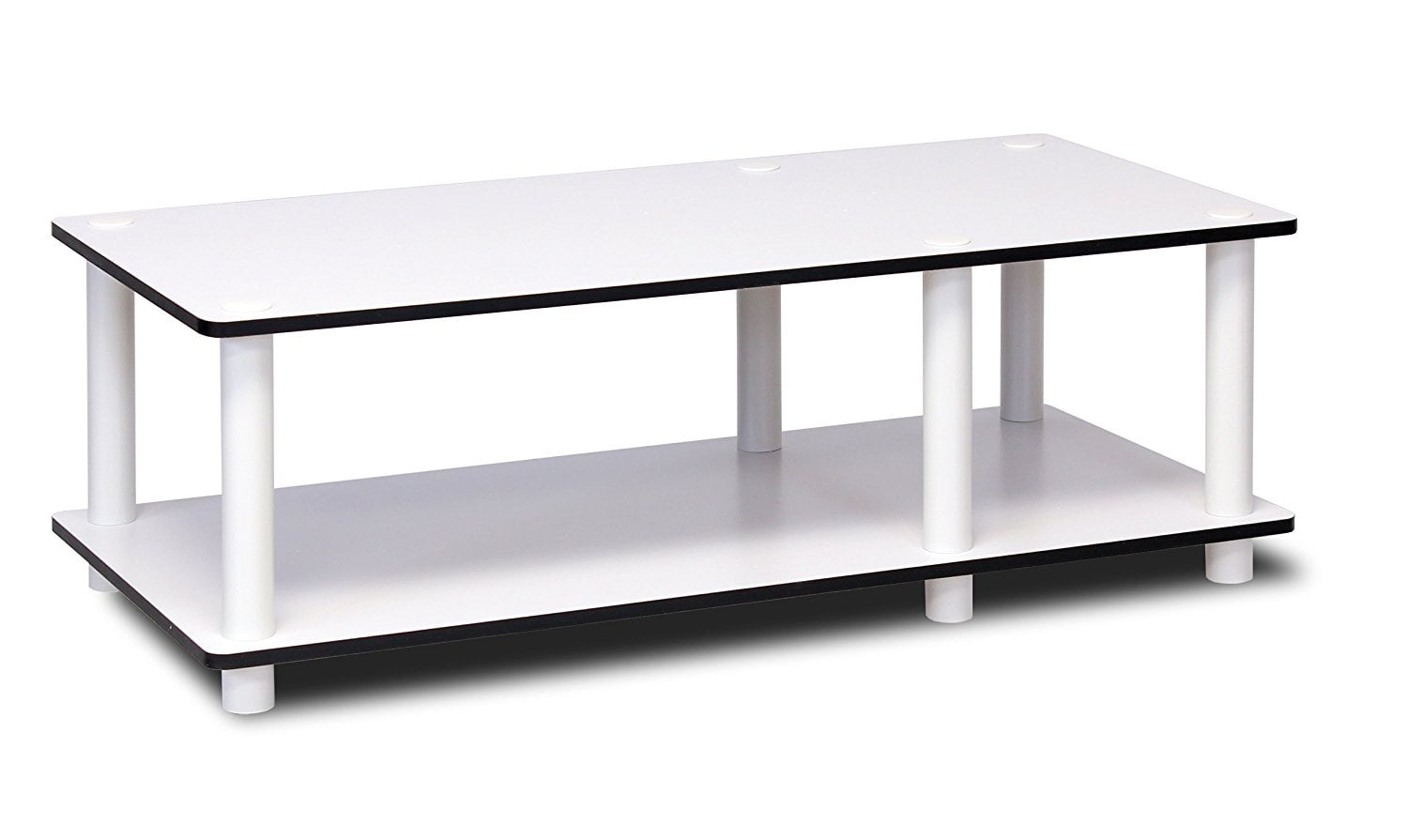 White Finish w/White Tube /WH Just No Tools Mid TV Stand Furinno  11174WH EX 