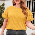 thumbnail image 4 of Camiseta de talla grande con cuello redondo y estampado de puntos informal y manga con volantes dobles para mujer Amarillo XL, 4 of 7