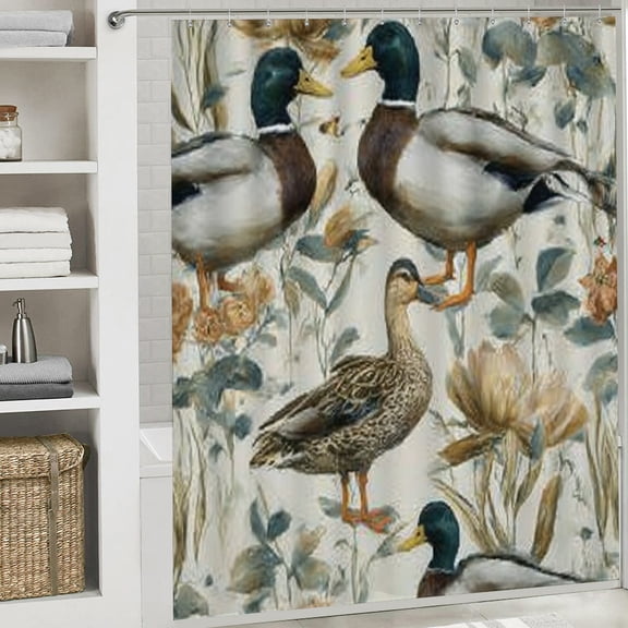 RKSupls Christmas Shower Curtain, Mallard Duck Curtain with Hooks for Christmas Home Bathroom Decor Washable Curtains, 72x72 in