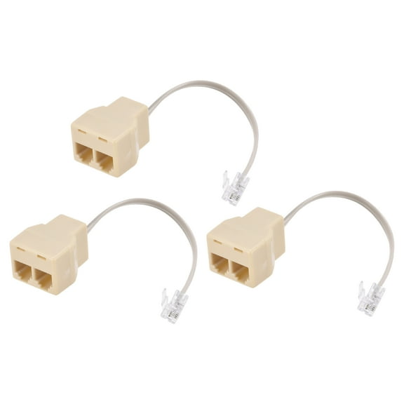 Uxcell Phone Jack Splitter 6P4C 2 Way Socket Adapter Telephone Line Splitter with Telephone Extension Cord 3 Pack