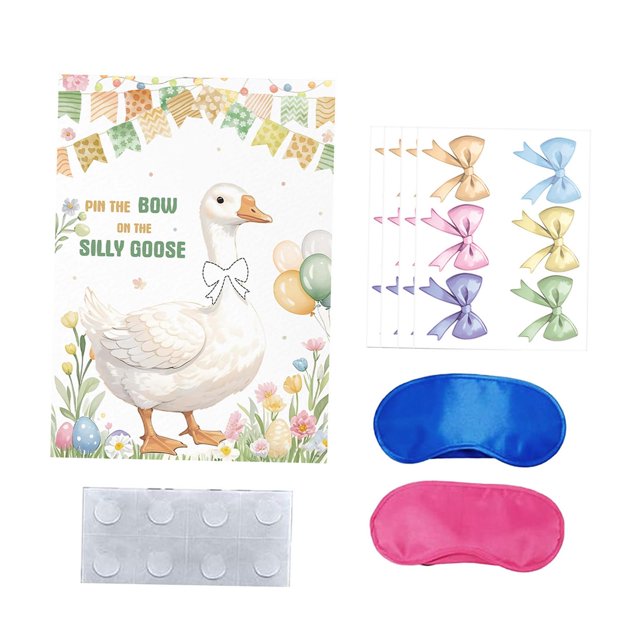 Pin pajarita en decoración de fiesta de ganso, regalos para niños, encantador juego de fiesta de ganso para niños, pegatina de lazo para juegos