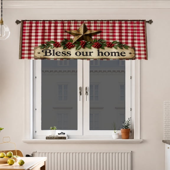 AshasdS Farmhouse Bless Our Home Window Valance Rustic Country Curtain Valance Decorative Kitchen Home Decor