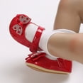thumbnail image 5 of XIMIN Infant Toddler Baby Girl Dress Shoes Mary Jane First Walking PU Leather Princess Wedding Rubber Sole Non-Slip Ballet with Bowknot Floral Flats Baptism Shoes (6-12 Months, Red), 5 of 5