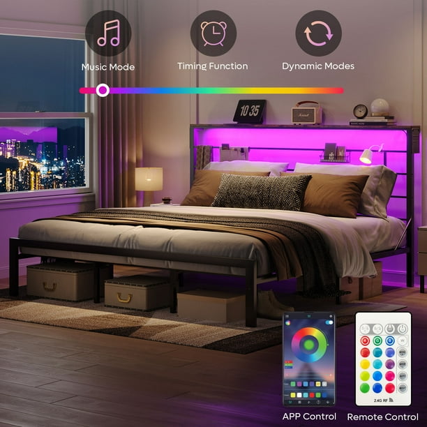 badmamajamaページ Bestier Queen Size Bed Frame with 49.2 High LED Storage