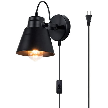 Matte Black Plug In Wall Sconce Modern Rotatable Lamp With 5ft Cord On Off Switch For Bedroom Living Room Reading Kitchen Laundry Hotel Canada - Flush Mount Wall Sconce Plug In