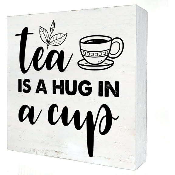 Zomyto 7x7 Inches Wooden Box Sign, Tea is a Hug, Rustic Decorative Signage for Home, Office, Gift