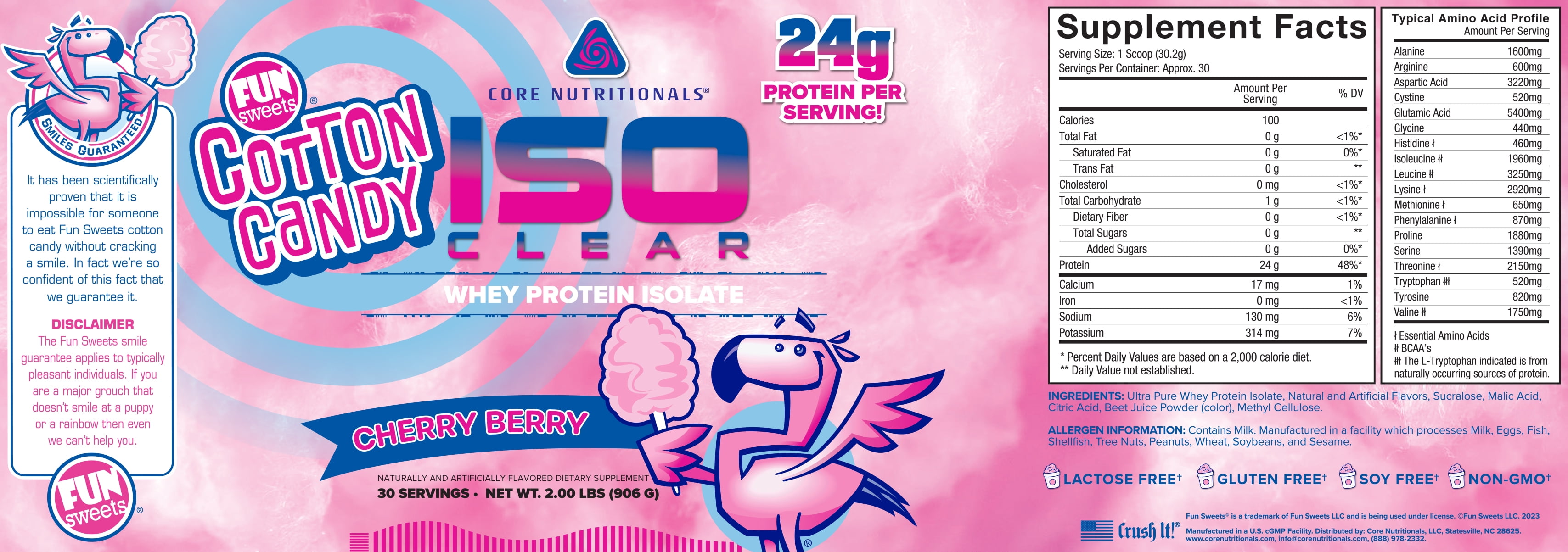 Core Nutritionals ISO Clear, Complete Amino Acid Profile, 25g Whey Protein Isolate (2 Pound, Fun Sweets™ Cherry Berry)