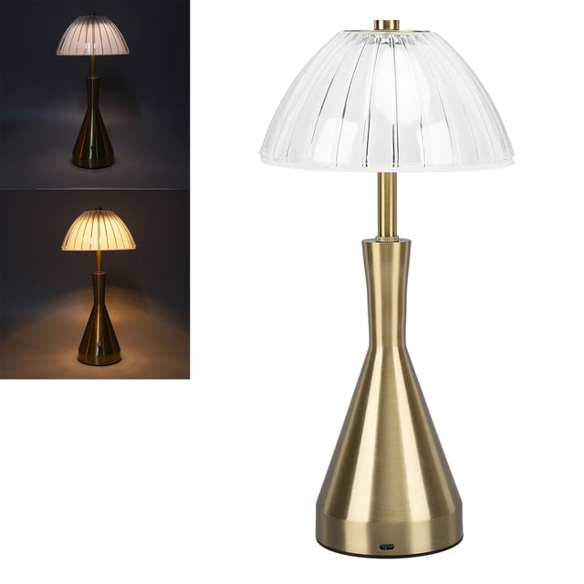 Lámpara De Escritorio Inalámbrica Dorada, Atenuación Continua Recargable, Modo De 3 Colores, Lámpara De Dormitorio Regulable Táctil Vintage Para Mesa De Comedor De Restaurante