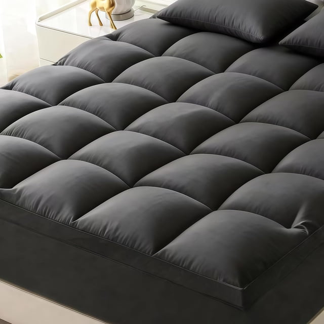 Thick Mattress Topper King with Deep Pocket, Extra Pillow Top Mattress Pad, Breathable & Cooling Mattress Cover, Fits 8-21 Inch, Soft Support for Back Pain Relief, Mattress Protector (King, Black)