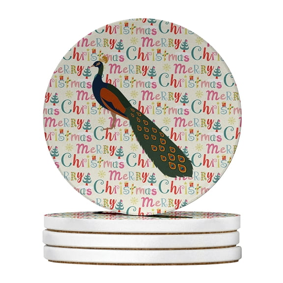 Indian Peacock Peafowl Christmas Large Sandstone Coasters Pack of 4 4 in x 4 in