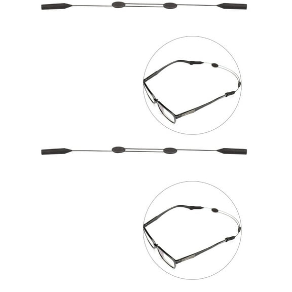 Masteelf 2pcs Universal Fit Silicone Rope Adjustable Safety Eyewear Eyeglass Sunglass Glasses Strap Band Cord Chain for Outdoor Sports (Black)