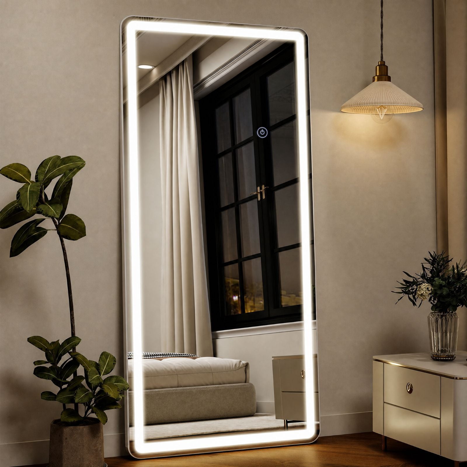 Easy4Home 71" x 30" LED Rectangular Full Length Mirror with Adjustable Lights Standing Mirror Wall Mounted, White