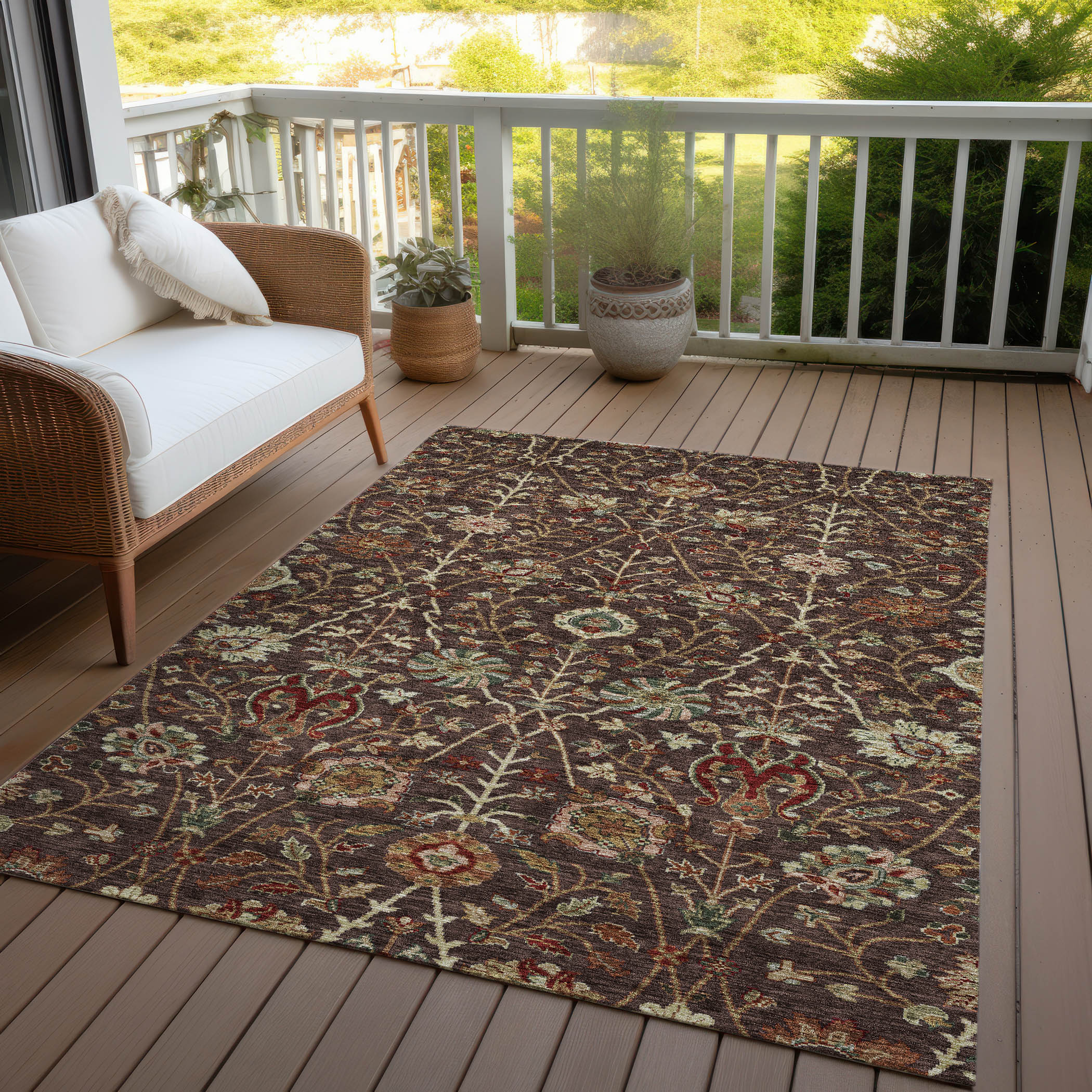 Addison Rugs Chantille Indoor/Outdoor Transitional Floral Chocolate Washable Rectangle Rug, 8' x 10'