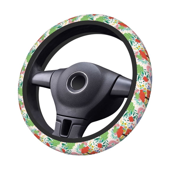 Kdxio Mushroom and Frogs Print Elastic Stretch Steering Wheel Cover,Auto Steering Wheel Cover,15 Inch Anti-Slip,Warm in Winter and Cool in Summer,Fit Suvs,Vans Cars,Trucks