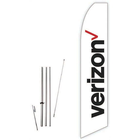 Verizon White Super Novo Feather Flag - Complete with 15ft Pole Set and Ground Spike