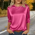 thumbnail image 2 of Women's Satin Silk 3/4 Length Sleeve Tunic Tops Trendy Silky Round Neck Business Casual Shirt Dressy Blouses/Hot Pink/S, 2 of 5