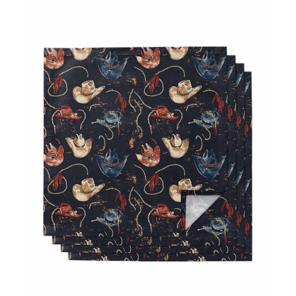 Hokiten Kitchen Dinner Napkins Set of 4 Brown Black Red Blue Cowboy Cloth Napkins Reusable Washable Table Napkins for Weddings Cocktail Parties Holiday Table Decor 20x20 Inch