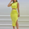 thumbnail image 2 of USSUMA Dress for Women Wedding Guest, Womens Sexy 2 Piece Midi Dress Outfits Sleeveless Stretch Waist Tank Crop Top Bodycon Skirts Set, 2 of 8
