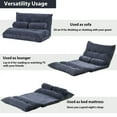 thumbnail image 4 of Futon Sofa Bed with Two Pillows, Multi-Functional 5-Position Adjustable Floor Recliner Sofa with Ergonomic Curved Backrest, Folding Lazy Sofa Couch Lounge for Reading Gaming, Antique Navy, 4 of 7