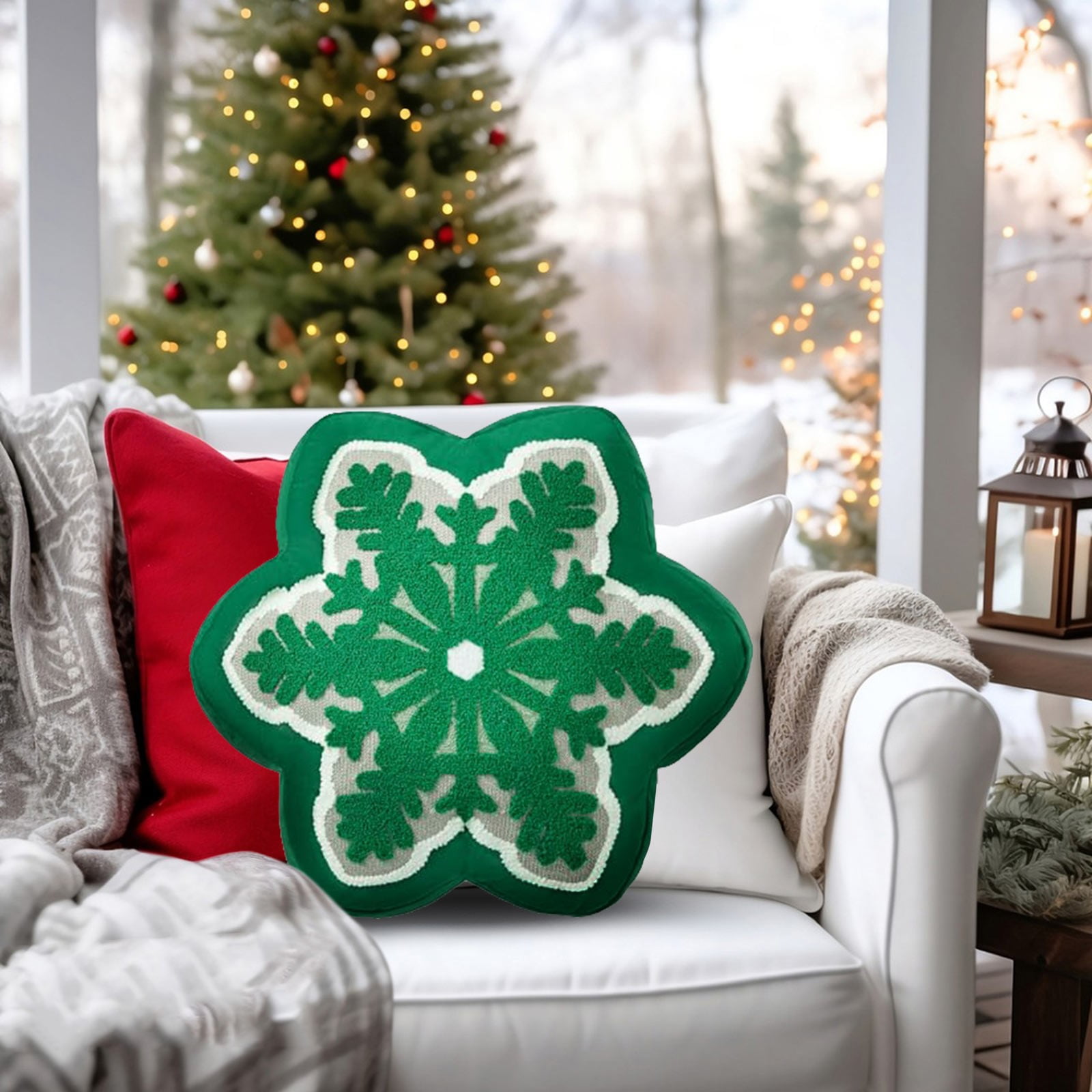 Lot De 2 Coussins De Noël Flocon De Neige - 44x44 Cm, Beige, Doux - Décoration Hiver, Salon, Canapé