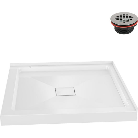 Streamline DT-2209-81 36 in. x 36 in. Corner PP Shower Base in Glossy White With Center Drain, Drain Included
