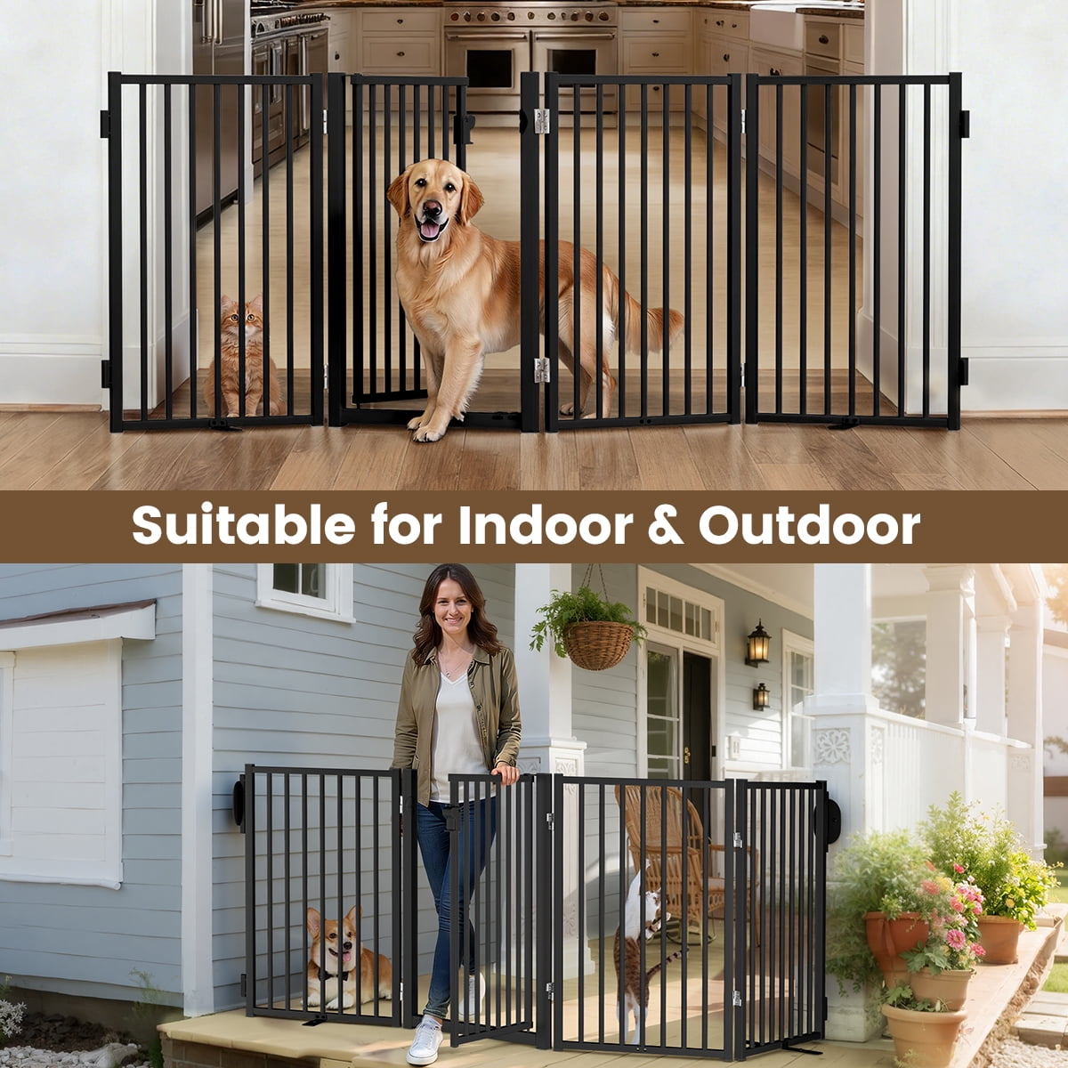 Dog Gate, Domipet Pet Gate Freestanding, Extra Wide Dog Gate 32''Height Pet Playpen for Doorways, Black