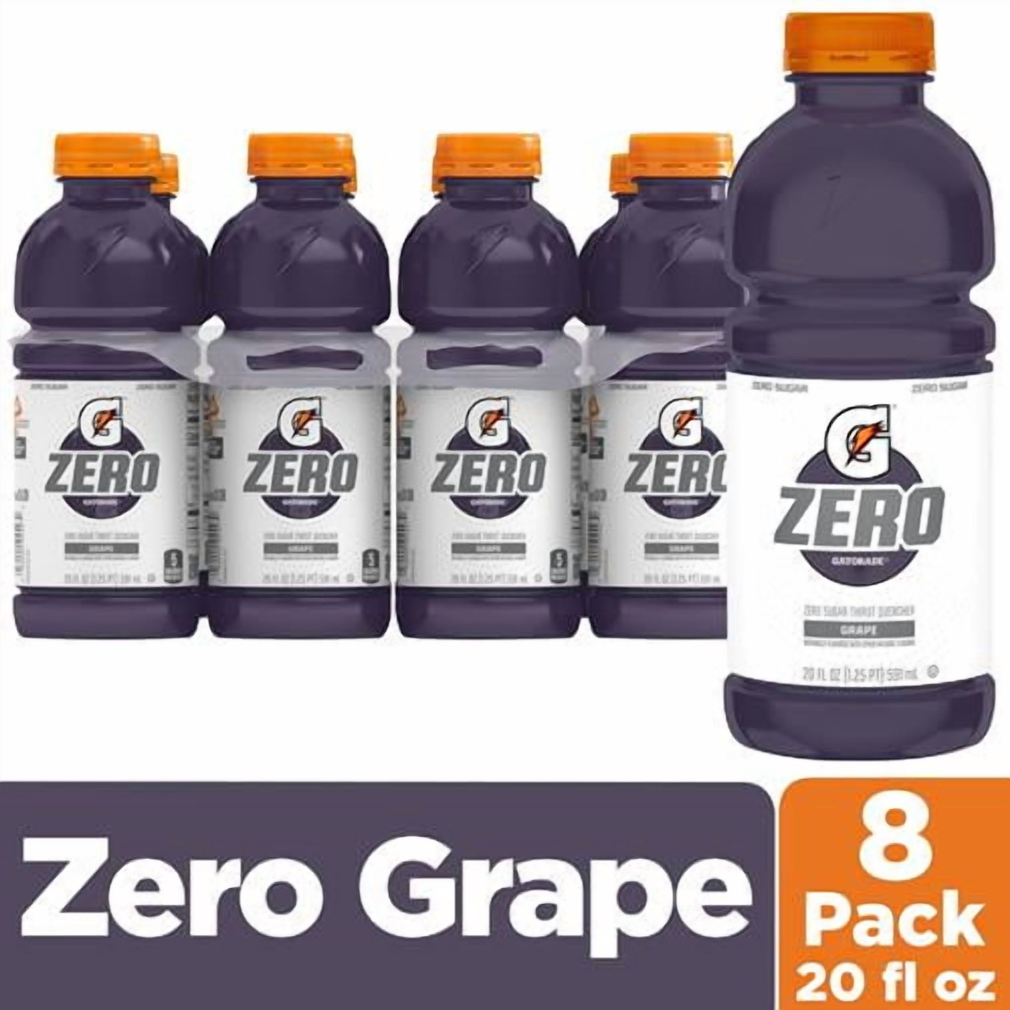 Gatorade Thirst Quencher Zero Sugar Sports Drink, Grape, 20Oz Bottles, 8 Pack, Electrolytes For Rehydration - Pack of 2