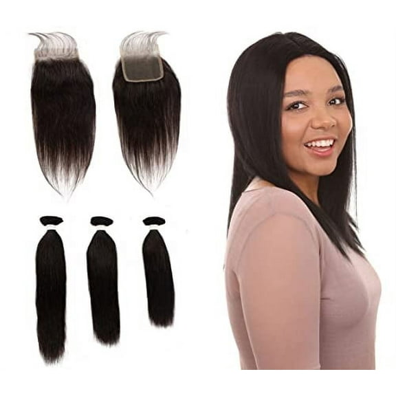 LUXLUXE Rico 100% Unprocessed A7 Grade Human Hair Bundle Free Part 4X4 Hand Tied Swiss Lace Closure