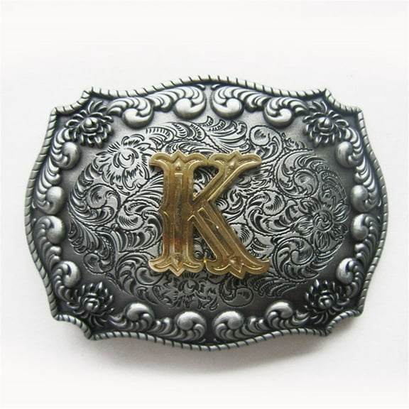 Antique Brushed Silver Initial Letter K Cowboy Cowgirl Western Belt Buckle
