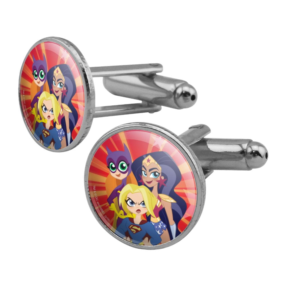 DC Super Hero Girls Girl Group Round Cufflink Set Silver Color ...