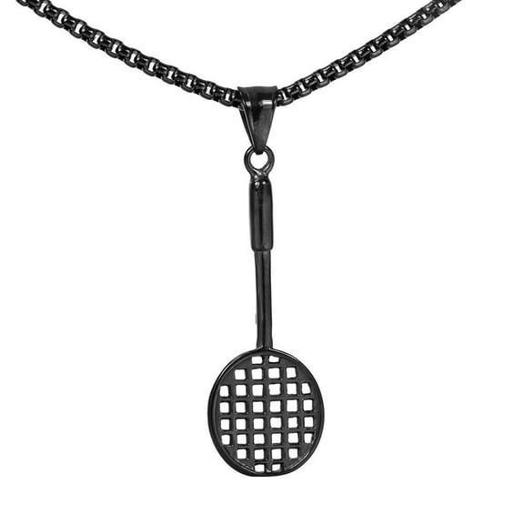 PAMTIER Men Stainless Steel Personality Hip Hop Cool Sports Baseball Badminton Racket Biker Pendant Necklace Black Free Chain