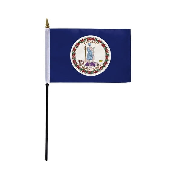 AGAS Virginia Stick Flag 4x6 Inch with 11 inch Plastic Pole - Double Sided Printed Polyester - State of Virginia Small Flag on Stick