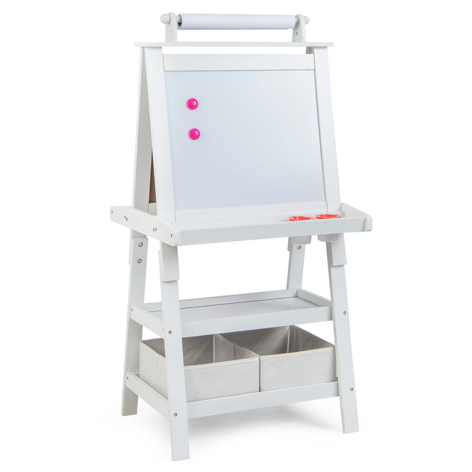 HOMCOM 3 In 1 Kid's Wooden Art Easel with Dual-Sides and Storage Baske –
