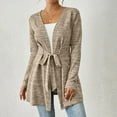 thumbnail image 6 of Women's Lightweight Belted Cardigan, Mid Length Open Front Sweater, Long Sleeve Duster Cover Up, Casual Loose Fit Lounge Cardigan, Solid Color Knit Wrap, Comfortable Loungewear Beige L, 6 of 7