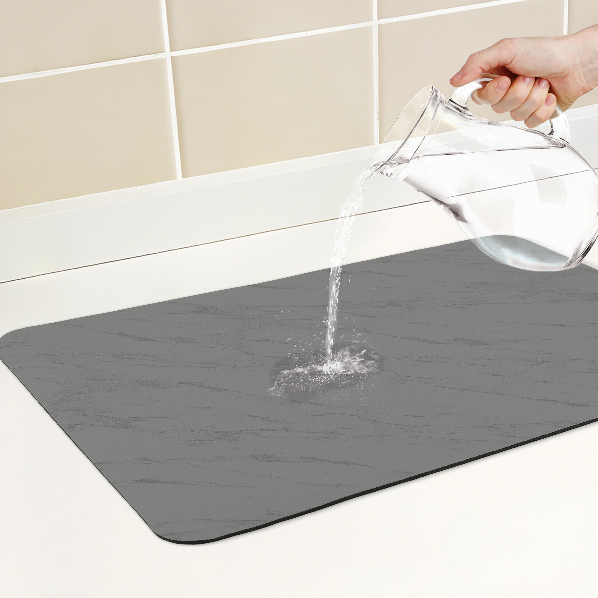 Unique Bargains Diatomaceous Stone Dish Drying Mat Dish Drying Mats Black 23.6*15.7 inch