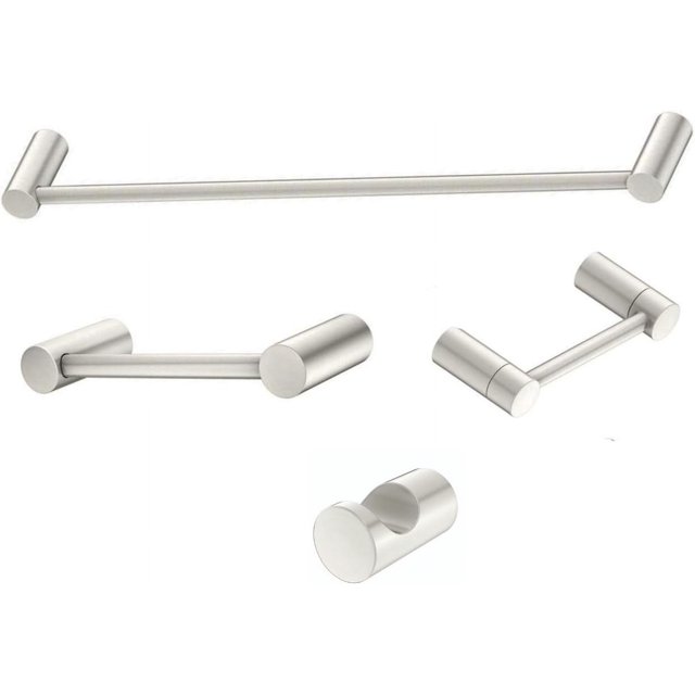Contemporary Design 4-Piece Bathroom Hardware Accessory Set, Bathset 24 Inch Towel Bar, Hand Towel Bar, Toilet Paper Holder and Robe Hook, Rack Set Wall Mounted (Brushed Nickel, 4 Piece Set)