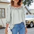 thumbnail image 2 of Women Half Sleeve Top Lace Patchwork Hollow Out Loose Fitting Pure Color Pullover Shirt Pea Green XL, 2 of 6