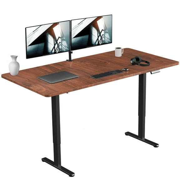 VIVO Electric Dual Motor 71” x 36” Standing Desk, Dark Walnut Top, Black Frame