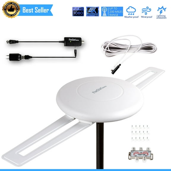 Five Star 2025 Omni-Directional Outdoor HDTV Antenna Kit, White