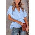 thumbnail image 1 of Women's Sky Blue Lace Splicing V Neck Short Sleeve Blouse, 1 of 11