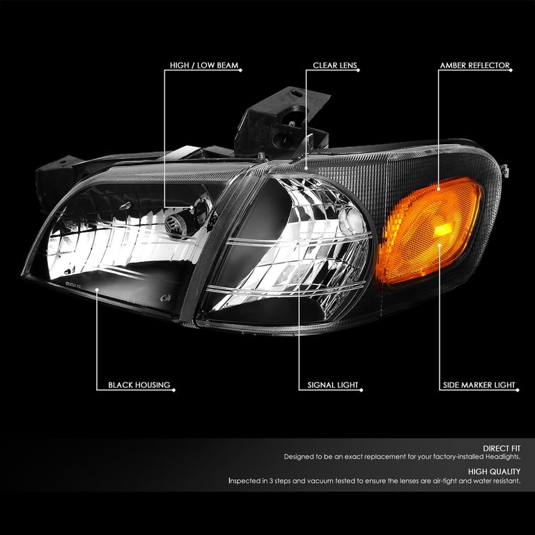 Black Housing Headlights & Corner Signal Lights For 1997-2003 Pontiac Grand Prix