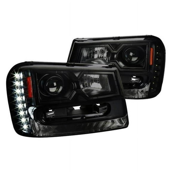 Spec D Tuning  Black & Smoke Projector Headlights with LED DRL for 2002-2009 Chevy Trailblazer