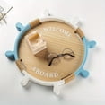 thumbnail image 4 of 1 Pc Mediterranean Style Wooden Tray - Nautical Ship Wheel Shaped Decorative Tray with Hemp Rope Accents, Blue & White Ocean Theme for Parties, Bars & Coastal Home Decor (Non-Food Contact), 4 of 9