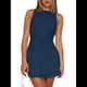 thumbnail image 3 of Vestido Corto Ajustado con Cuello para Mujer, Sin Mangas, con Volantes Fruncidos en el Bajo, para Fiesta o Club. Azul Marino S, 3 of 7