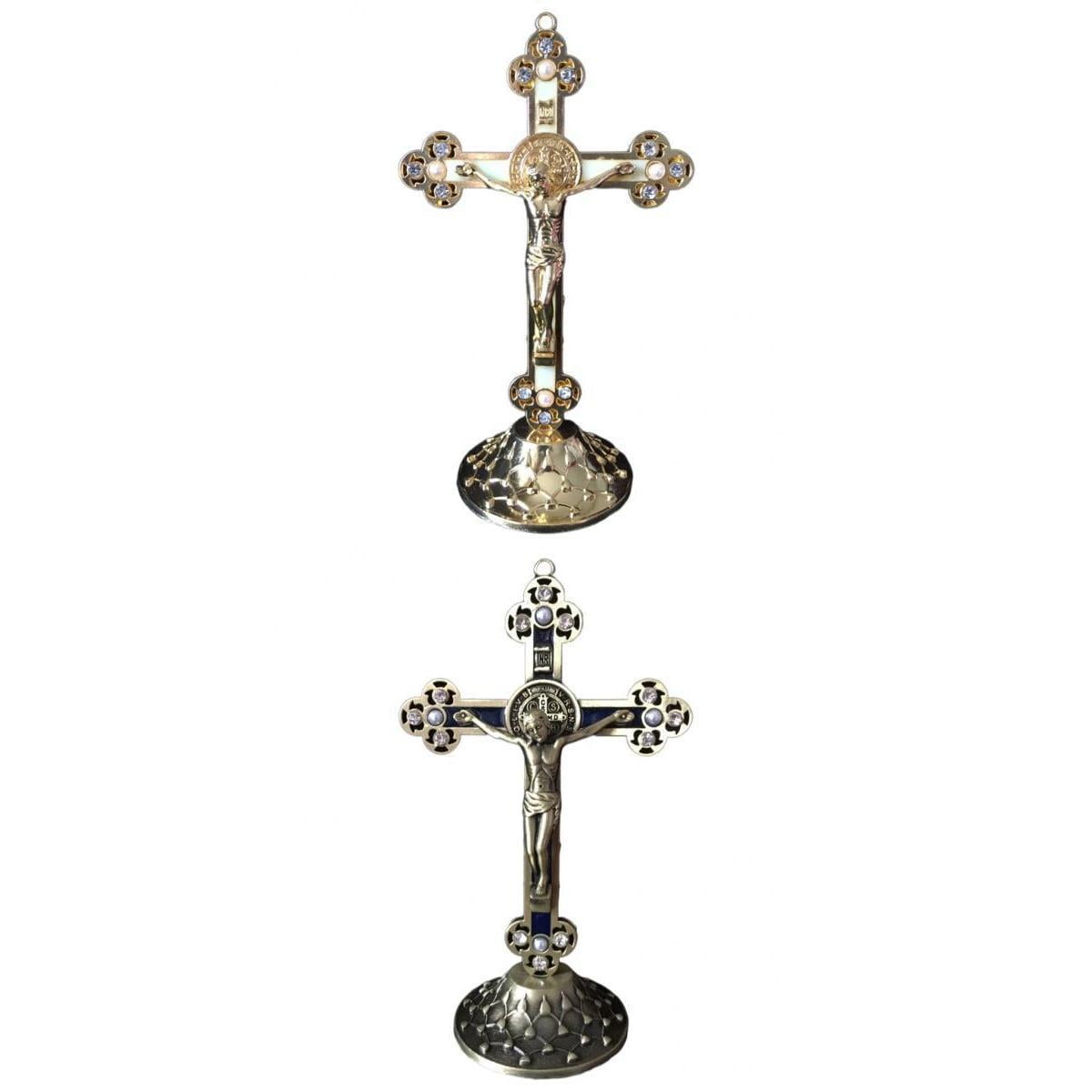 2PCS Crucifix Jesus Christ On The Stand Cross Figurine for Home Chapel Ornament