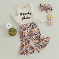 thumbnail image 2 of Newborn Baby Girl Halloween Outfits Long Sleeve Romper Tops Pumpkin Bell-Bottom Flare Pants Headband Infant Fall 3Pcs Clothes Set, 2 of 8