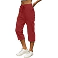 thumbnail image 4 of Enjoytime Women's Pants Solid Color Drawstring Elastic Waist Capri Pants Casual Lightweight Travel Trousers with Pockets, 4 of 7
